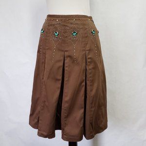 Due per Due Pleated Skirt Brown Blue EmbellIshed 4